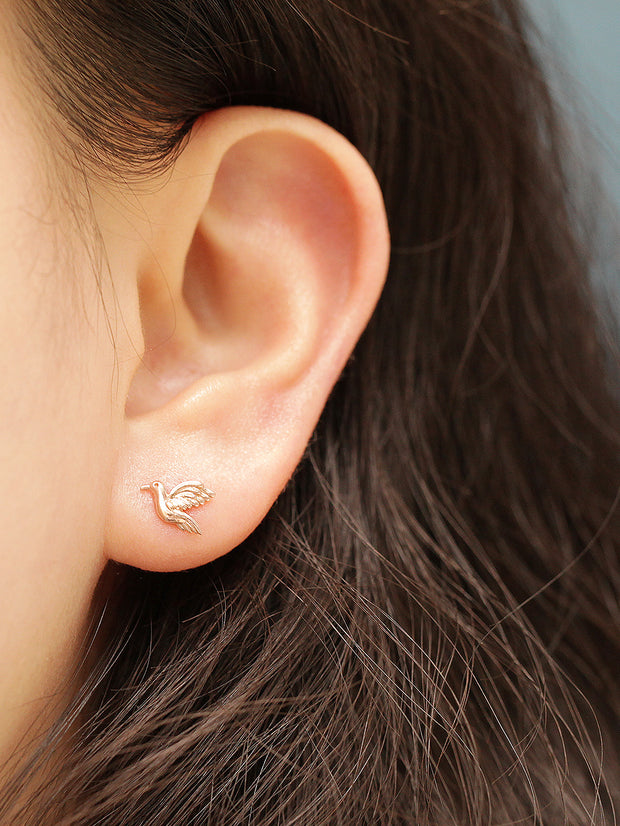 14K Gold Bird Cartilage Earring 18G16G