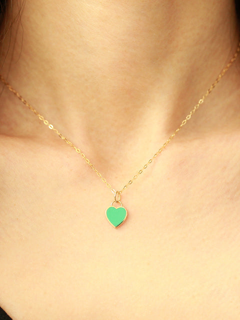 14K Gold Enamel Heart Necklace Pendant