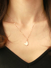 14K Gold Enamel Butterfly Necklace Pendant