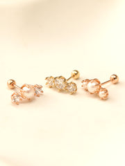 14K Gold Crown Triple Pearl Cubic Cartilage Earring 20G18G16G