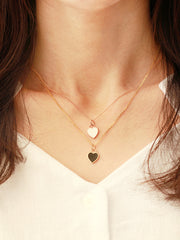 14K Gold Enamel Heart Necklace Pendant