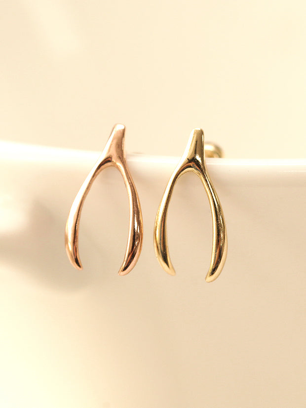 14K Gold Wishbone Cartilage Earring 20G18G16G