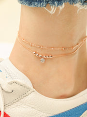 14K 18K Gold Point Cubic Two Lines Ball Chain Anklet