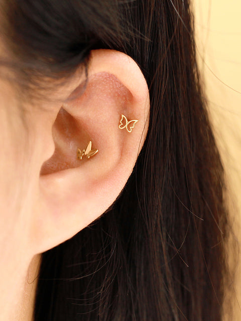 14K Gold Delicate Butterfly Cartilage Earring 20G