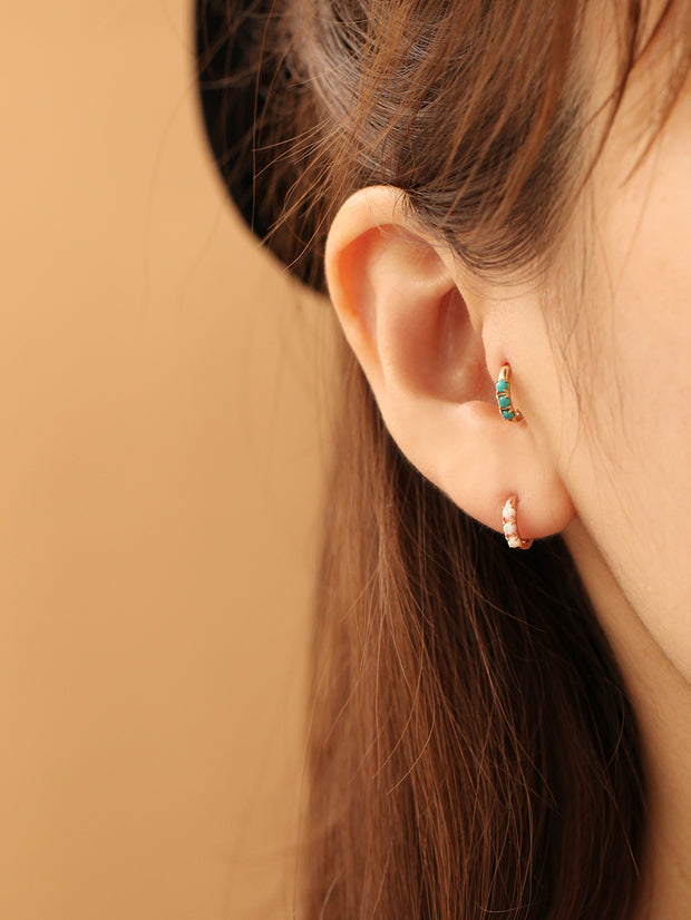 14K 18K Gold Rose-cut CZ and Opal Cartilage Hoop Earring