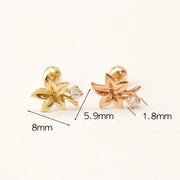 14K Gold Maple Mini Cubic Cartilage Piercing Earring 20G18G16G