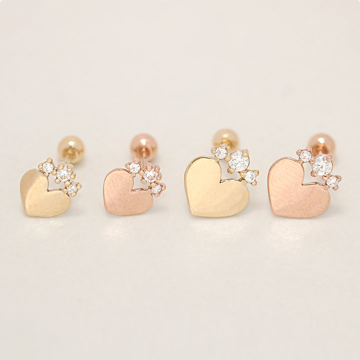 14K Gold Crown Cubic Heart Cartilage Earring 20G18G16G