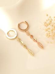 14K 18K Gold Peanunts Cubic Long Drop Cartilage Hoop Earring