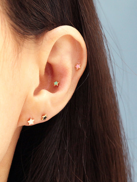 14K Gold Enamel Star Cartilage Earring 20G18G16G