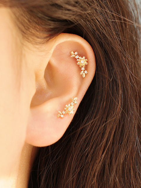 14K Gold Garland Flower Cartilage Piercing Earring 20G18G16G