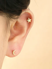 14K Gold Voluminous Crescent, Star, Heart Stud Earring