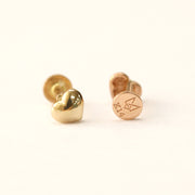 14K Gold Minimi Bean Heart Internally Threaded Labret Piercing 18G16G
