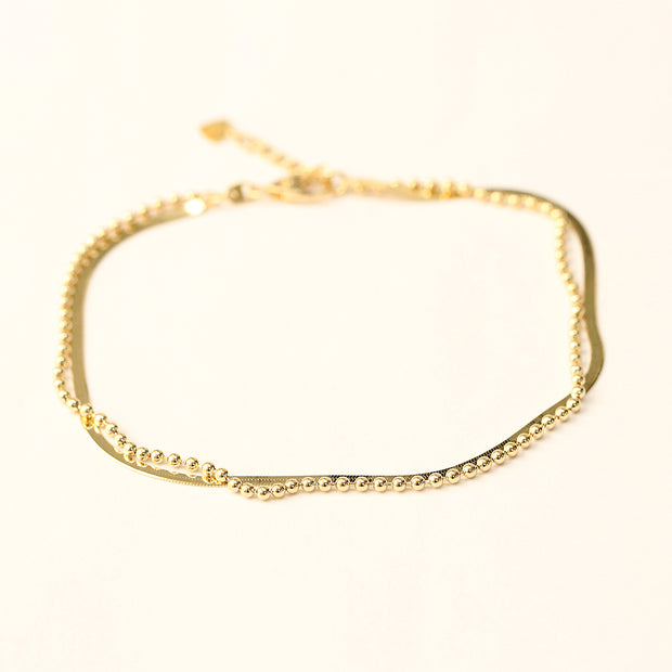 14K Gold 2mm Snake Chain and Balls Bracelet