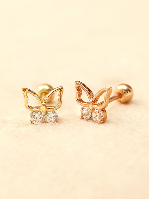 14K Gold Double CZ Butterfly Cartilage Earring 20G18G16G