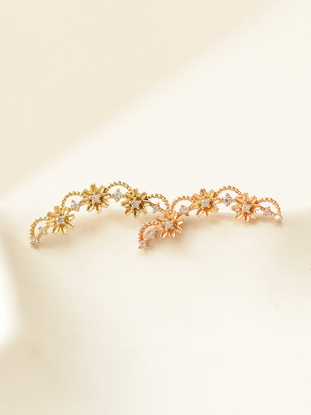 14K Gold Triple Curve Flower Cartilage Piercing Earring 20G18G16G