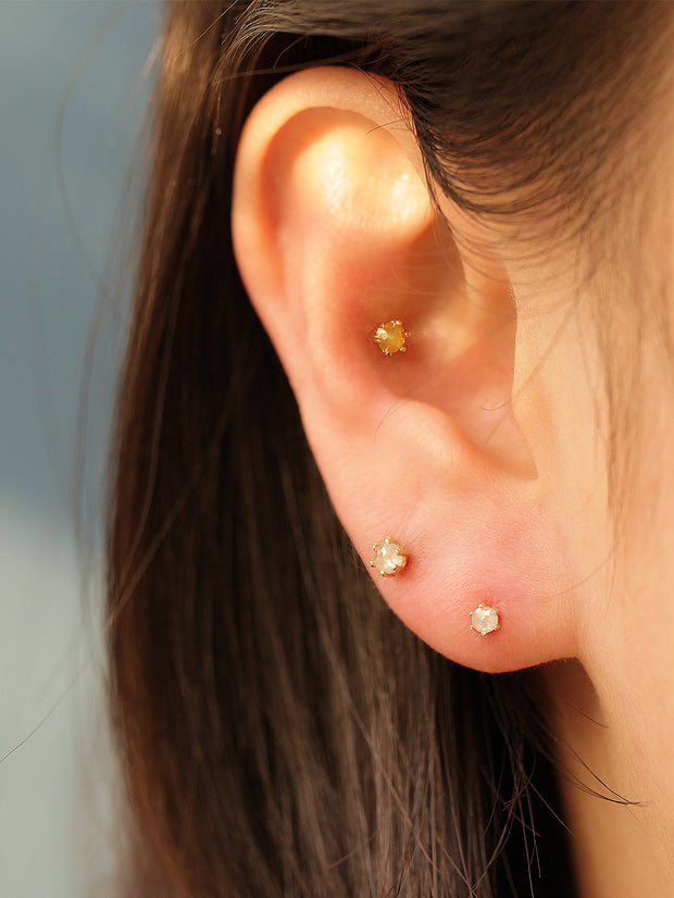 14K Gold Rough Diamond Cartilage Earring 20G