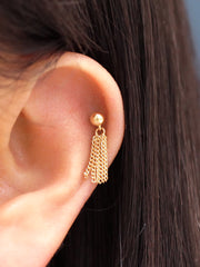 14K Gold Tassel Ball Cartilage Earring 20G