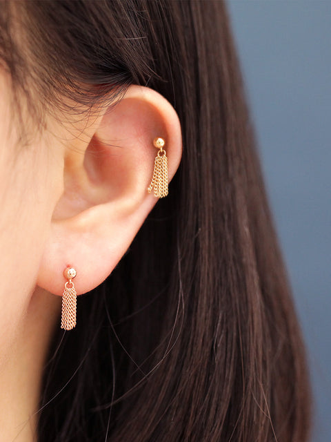 14K Gold Tassel Ball Cartilage Earring 20G