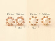 14K Gold Bling Cubic Opal & Pearl Cartilage Earring 18G16G