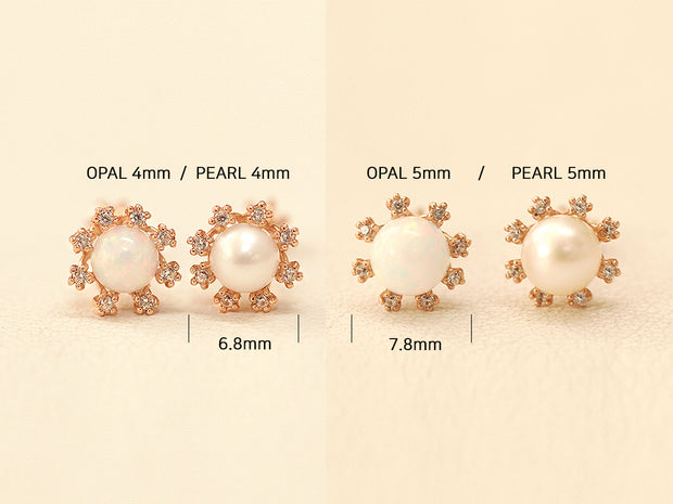 14K Gold Bling Cubic Opal & Pearl Cartilage Earring 18G16G