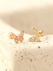 14K Gold Daily Butterfly Cubic Cartilage Earring 20G18G16G