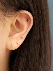 14K Gold Rose Cut Cubic Cartilage Earring 20G18G16G