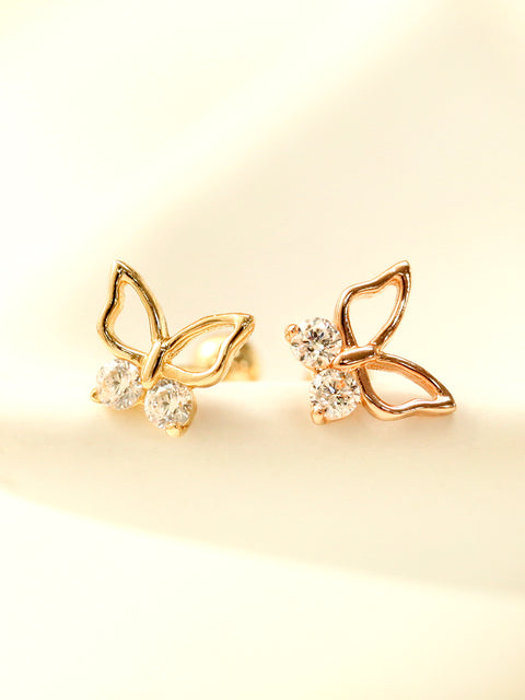 14K Gold Double CZ Butterfly Cartilage Earring 20G18G16G