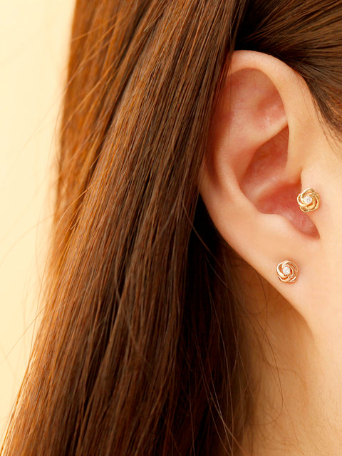 14K Gold 3D Mini Rose Cartilage Earring 20G18G16G