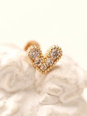 14K Gold Bling Lovely Heart Internally Threaded Labret Piercing 18G16G