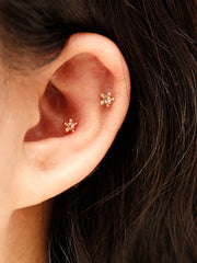 14K Gold Bubble Ball Color CZ Cartilage Earring 20G18G16G