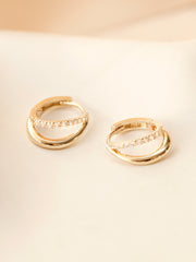 14K 18K Gold 2 Lines Unbalanced Cubic Cartilage Hoop Earring