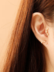 14K Gold Triple Curved Stars Stud Earring