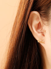 14K Gold Cursive Love Stud Earring