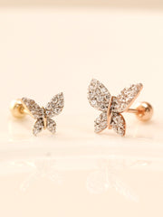 14K Gold White Crystal Butterfly Cartilage Earring 20G18G16G