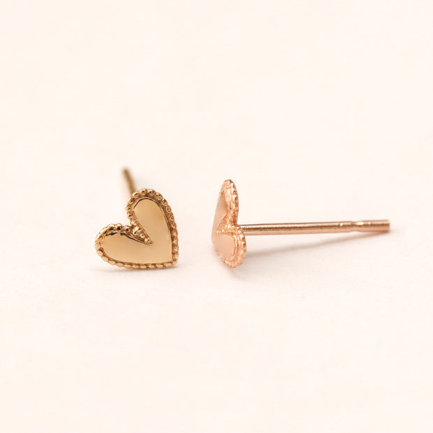 14K Gold Glossy Heart Stud Earring