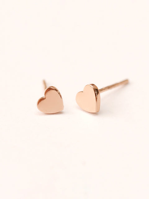 14K Gold Flat Heart Stud Earring