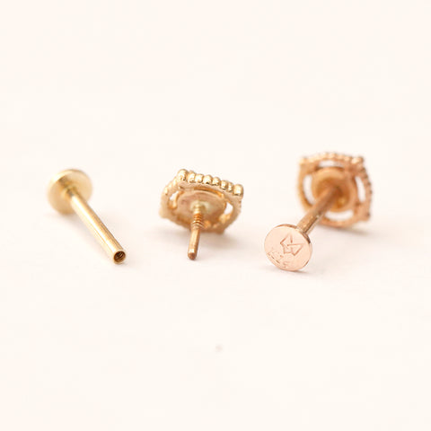 14K Gold Antique Rose-Cut CZ Internally Threaded Labret Piercing 18G16G