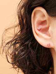 14K Gold Block Heart CZ Cartilage Earring 20G18G16G