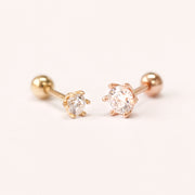 14K Gold Crystal Crown 6 pronged Cartilage Earring 18G16G
