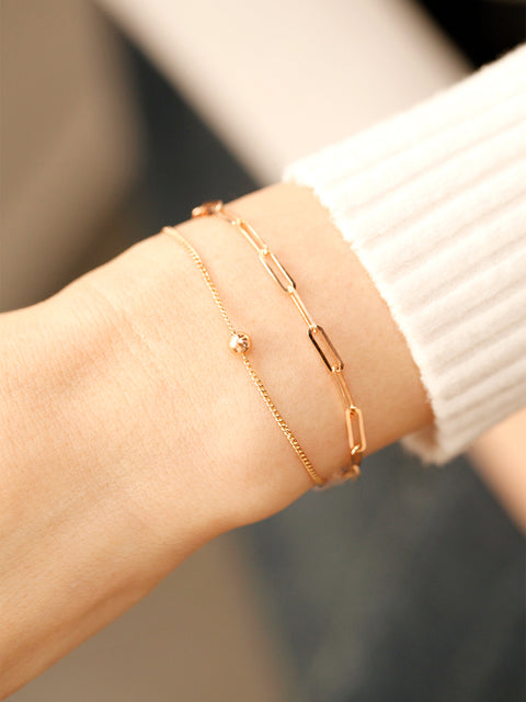 14K 18K Gold Two Chains Clips and Chain Layered Bracelet