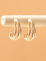 14K Gold Three lines Bold Half Ring Earring