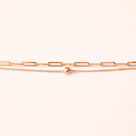 14K 18K Gold Two Chains Clips and Chain Layered Bracelet
