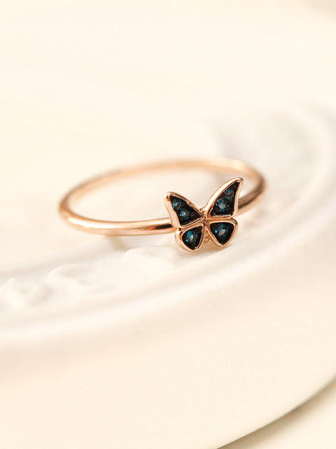 14K Gold Bling Blue Diamond Butterfly Ring