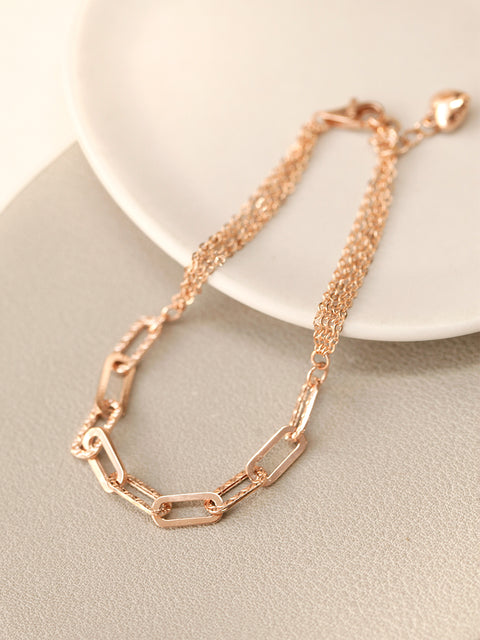 14K 18K Gold Half Clip and Chain Layered Bracelet