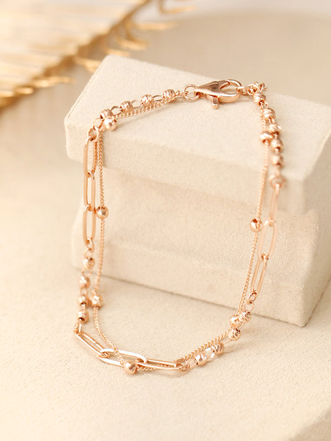 14K 18K Gold Roche Cutting Ball Clip two lines Chain Bracelet