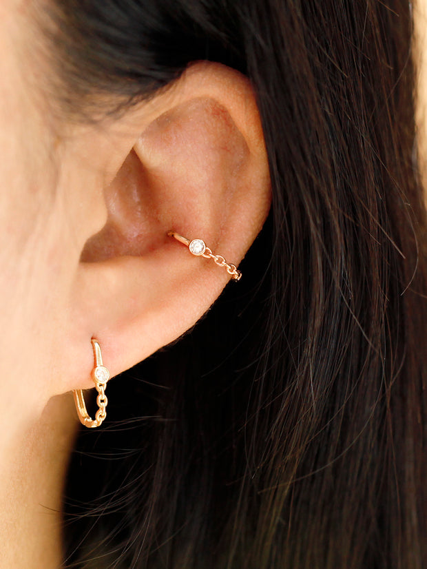 14K Gold Point Cubic Cartilage Hoop Earring