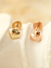 14K Gold Minimi Bean Heart Internally Threaded Labret Piercing 18G16G