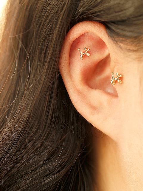 14K Gold Puppy Cartilage Earring 20G18G16G