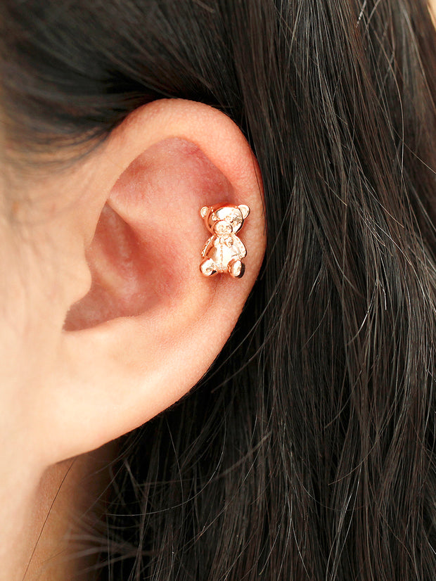 14K Gold Big Bear Cartilage Earring 18G16G