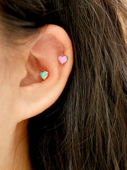 14K Gold Colorful Enamel Heart Cartilage Earring 20G